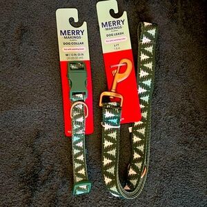 Merry Makings Holiday Tree Print Dog Collar (M) w/Matching Leash 6ft